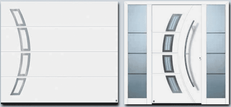 Еще один вариант сочетания мотива входной двери 188 с секционными воротами